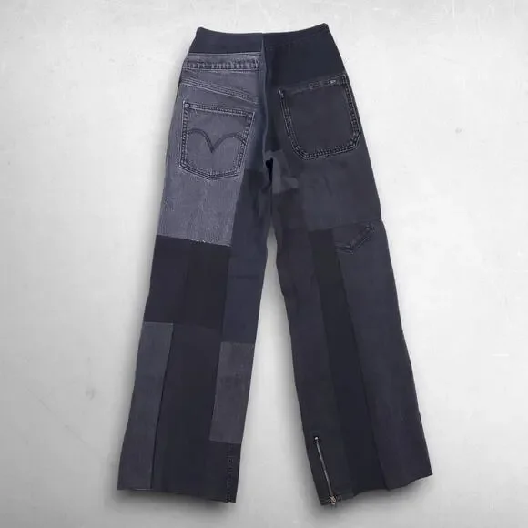 Heke Design Patchwork Jeans Wide Leg Upcycled Sustainable Women XS Black NZ Made - Picture 2 of 16